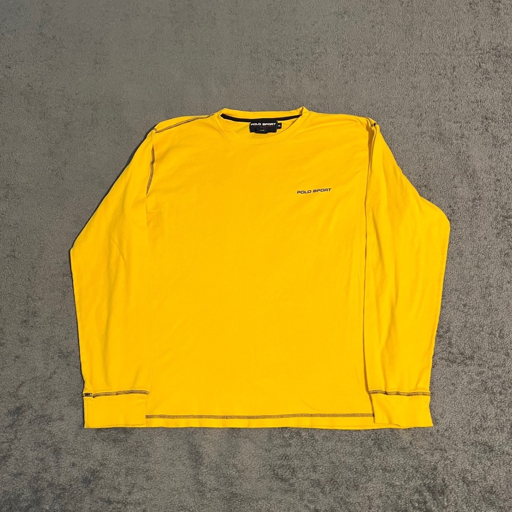 Vintage Polo Sport Ralph Lauren Mens XL Yellow Long Sleeve Shirt Cotton Logo